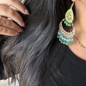 Vintage Gold and Green Chandelier Earrings